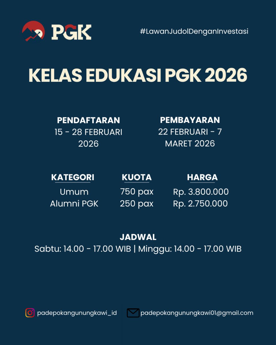 stockmapping's tweet image. Ketidakpastian market membuat banyak orang ragu. Terutama kurangnya edukasi dan kesadaran terhadap hal itu.

Berangkat dari keresahan tersebut. Tim PGK mengumumkan bahwa:

Kelas Edukasi PGK tahun 2026 akan dibuka.

Berikut informasinya