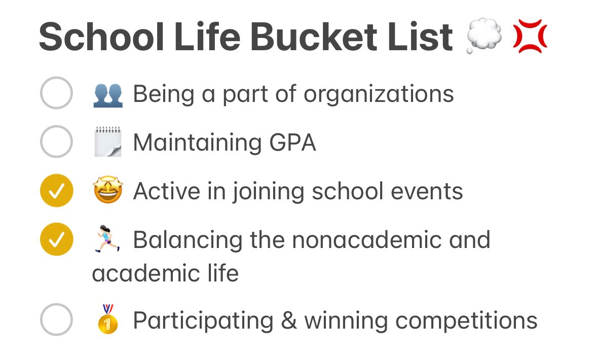 ganeshabissfest's tweet photo. Hey high schoolers 👋🏻

How do you guys feel during the new semester? Do you feel happy? 😆

To stay on track, let’s take a look at my “School Life Bucket List” to keep myself on being productive https://t.co/61J7aUZtoK