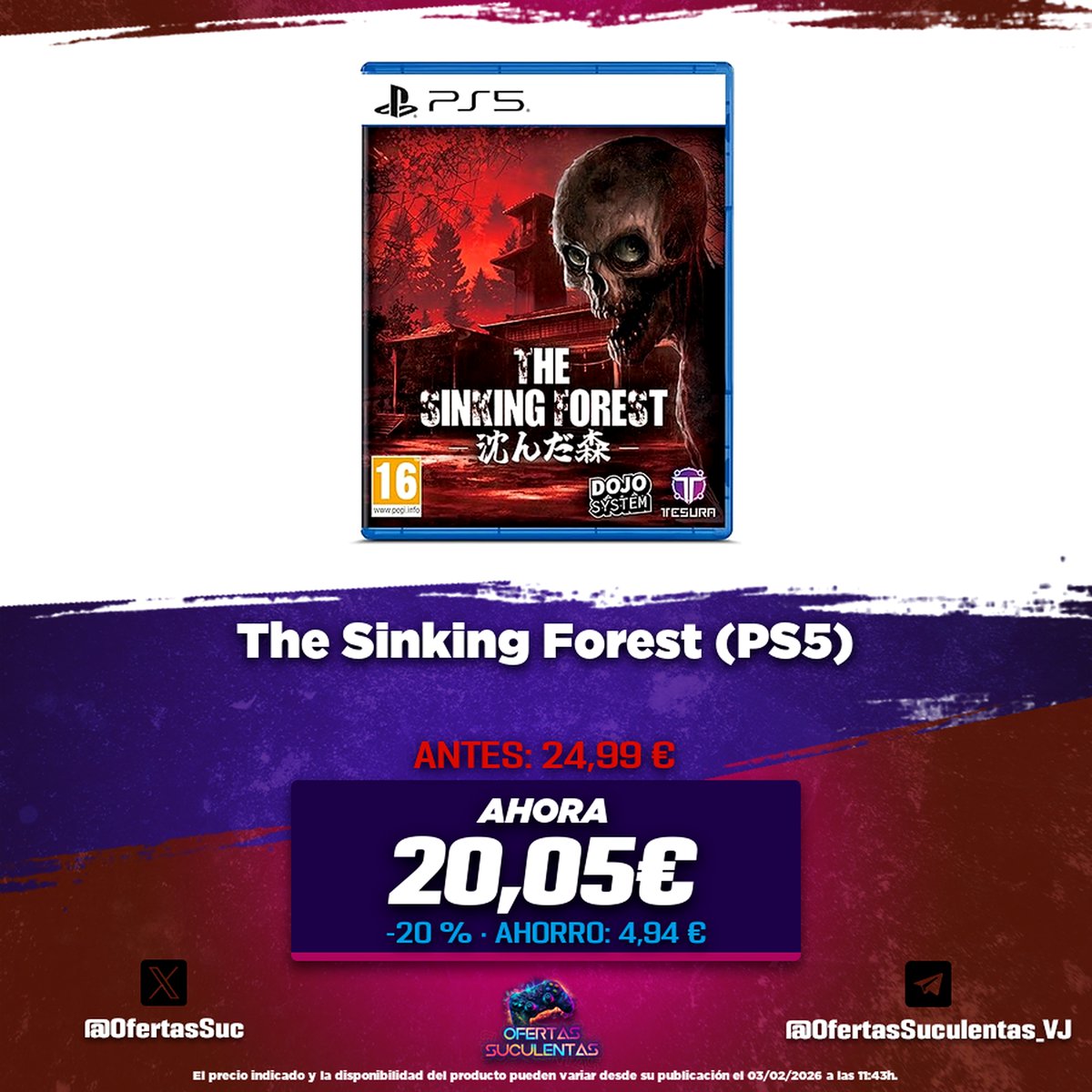 🔥 The Sinking Forest (PS5)

🤑 20,05€ • (PVP: 24,99 €)
💸 -20 % • Ahorro: 4,94 €
🛒 amzn.to/3NVvM2O

🔗 Canal: t.me/OfertasSuculen…
🔗 Chat: t.me/ChatOfertasSuc…
