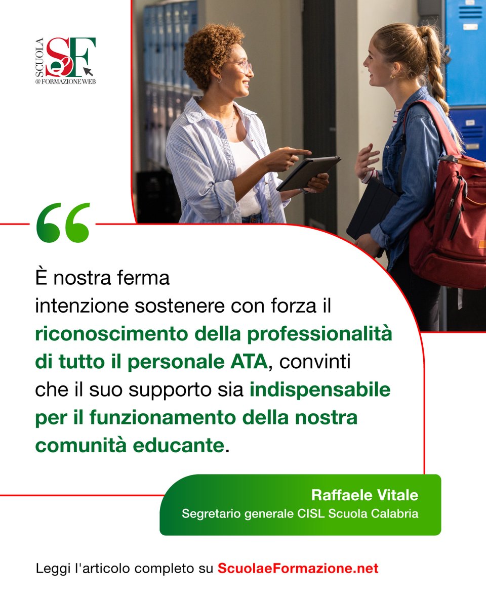 “Il concetto di #ComunitàEducante è da sempre un punto di forza dell’azione sindacale della #CISLScuola, e il #personaleATA rappresenta uno dei tasselli più importanti dell’impianto, soprattutto da un punto di vista organizzativo.”
Con queste parole, #RaffaeleVitale - Segretario