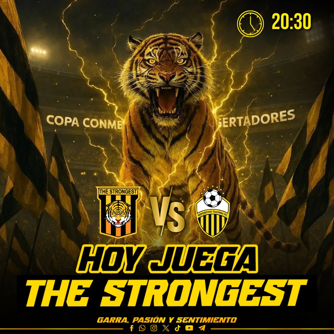 ⚫🟡 ¡HOY JUEGA EL TIGRE! 🟡⚫ 
#TheStrongest 🇧🇴 🆚 🇻🇪 #Tachira

🗓️ Martes, 3 de febrero
🕒 20.30
🏟️ Hernando Siles
📺 ESPN

#VamosTigre #GPS