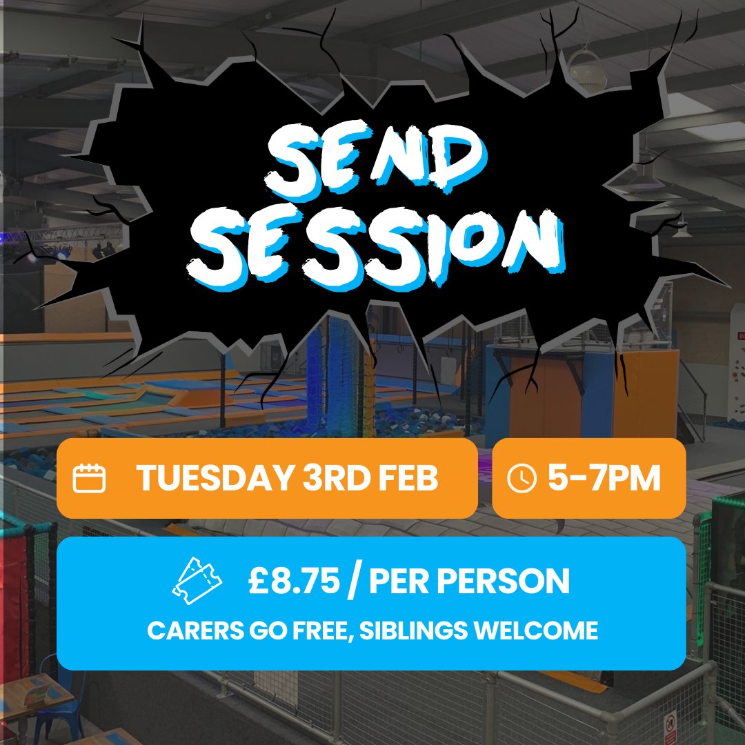 SEND Sessions are back this week!

Join us on the courts TONIGHT!
 Tuesday 3rd Feb / 5-7pm📆

Carers go FREE and all siblings welcome😝

#trampolineparkdoncaster #bouncebeyondlimits #gobounce #send #visitdoncaster