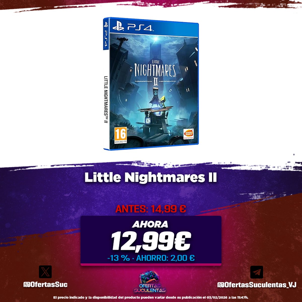 🔥 Little Nightmares II

🤑 12,99€ • (PVP: 14,99 €)
💸 -13 % • Ahorro: 2,00 €
🛒 amzn.to/4qcLbJu

🔗 Canal: t.me/OfertasSuculen…
🔗 Chat: t.me/ChatOfertasSuc…
