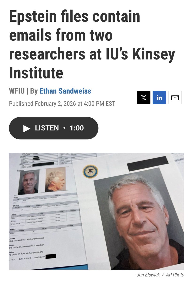 🔴 Evrim Ağacı yöneticisi Çağrı Mert Bakırcı’nın çevirdiği “Eşcinsellik doğaldır ve normaldir.” tezini savunan Kinsey Institute’in Epstein bağlantıları ortaya çıktı.

“Kinsey Institute’dan 2 bilim adamı Epstein ile görüşüyor.”

Kinsey Institute’ın cinsel araştırmalarıyla tanınan