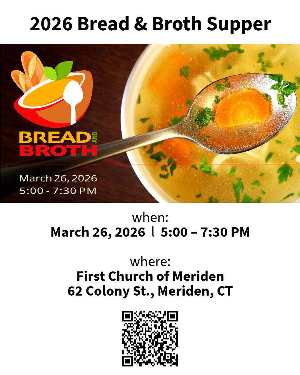 gallery53ct's tweet photo. 🍲🥖 Bread &amp; Broth Fundraiser for Gallery 53 🎨

 March 26, 2026  l  5:00 – 7:30 PM

First Church of Meriden, 62 Colony St., Meriden, CT 06451

🥣 Soup’s on! Come break bread with us and help support the arts in Meriden!

Info &amp; tickets: https://t.co/6N6yQl7PAe https://t.co/OaNqk9wji3