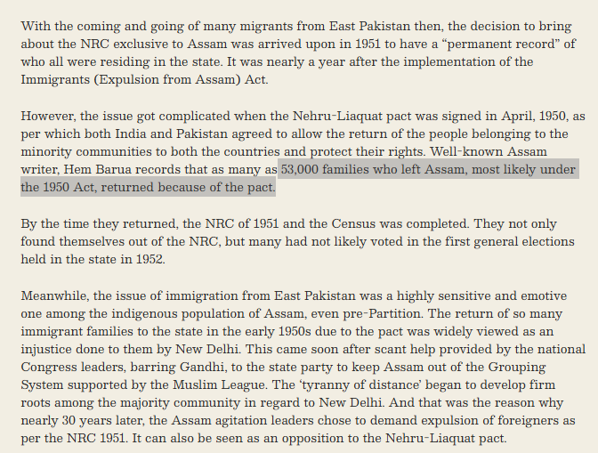 > 53k Kanglu families had left Assam for Pakistan in 1950

> That's probably 15-20% of the entire Muslim population in the state at that time

> Secular Chacha Nehru brought all of them back + returned their (encroached) properties

> Congress single handedly reversed population