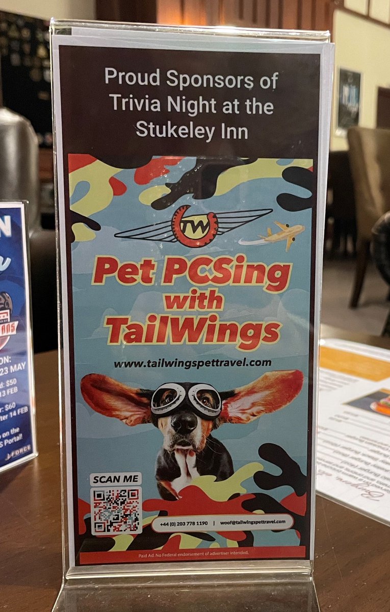 TailwingsPet's tweet image. Pleased to have sponsored RAF Alconbury's first Trivia Night of the year 😁✈👍 #tailwingspettravel #worldwidepettravel #pcsing #pcsingwithpets #travellingwithpets
