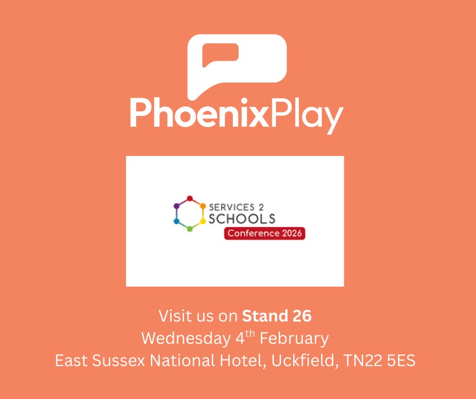 We're very excited to be exhibiting at The <a href="/services2schs/">Services 2 Schools</a> Conference, TOMORROW at East Sussex National Hotel in Uckfield.

Sam Flatman &amp; Rachel Westbury from Phoenix Play will be ready to welcome you at Stand 26.