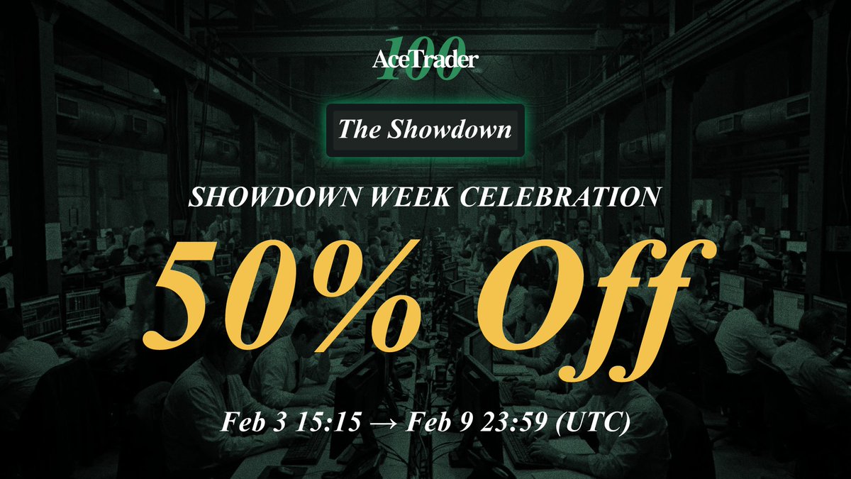 Stage 2 officially starts. Let’s go.

To celebrate AceTrader100: The Showdown, we’re dropping 50% OFF for every AceTrader.

Promo Code: ACETRADER100

Valid: Feb 3, 2026 15:15 → Feb 9, 2026 23:59 (UTC)

Payment: USDC / USDT / MEME

Cycle: 1 (30 days)

Check the link in our bio