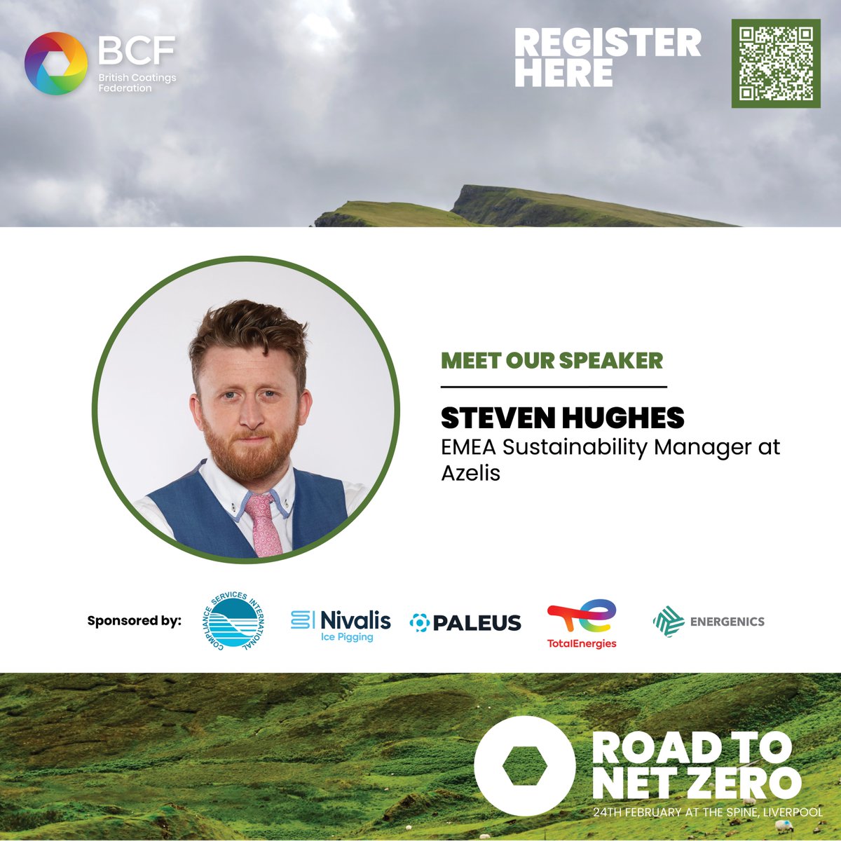 BCFcoatings's tweet photo. We’re pleased to welcome Steven Hughes, EMEA Sustainability Manager at Azelis, as a speaker at the Road to Net Zero Seminar on Tuesday, 24 February 2026, at The Spine Building, Liverpool.

Book your place here: https://t.co/eTaDKXRdrV https://t.co/7jFe9piJPR