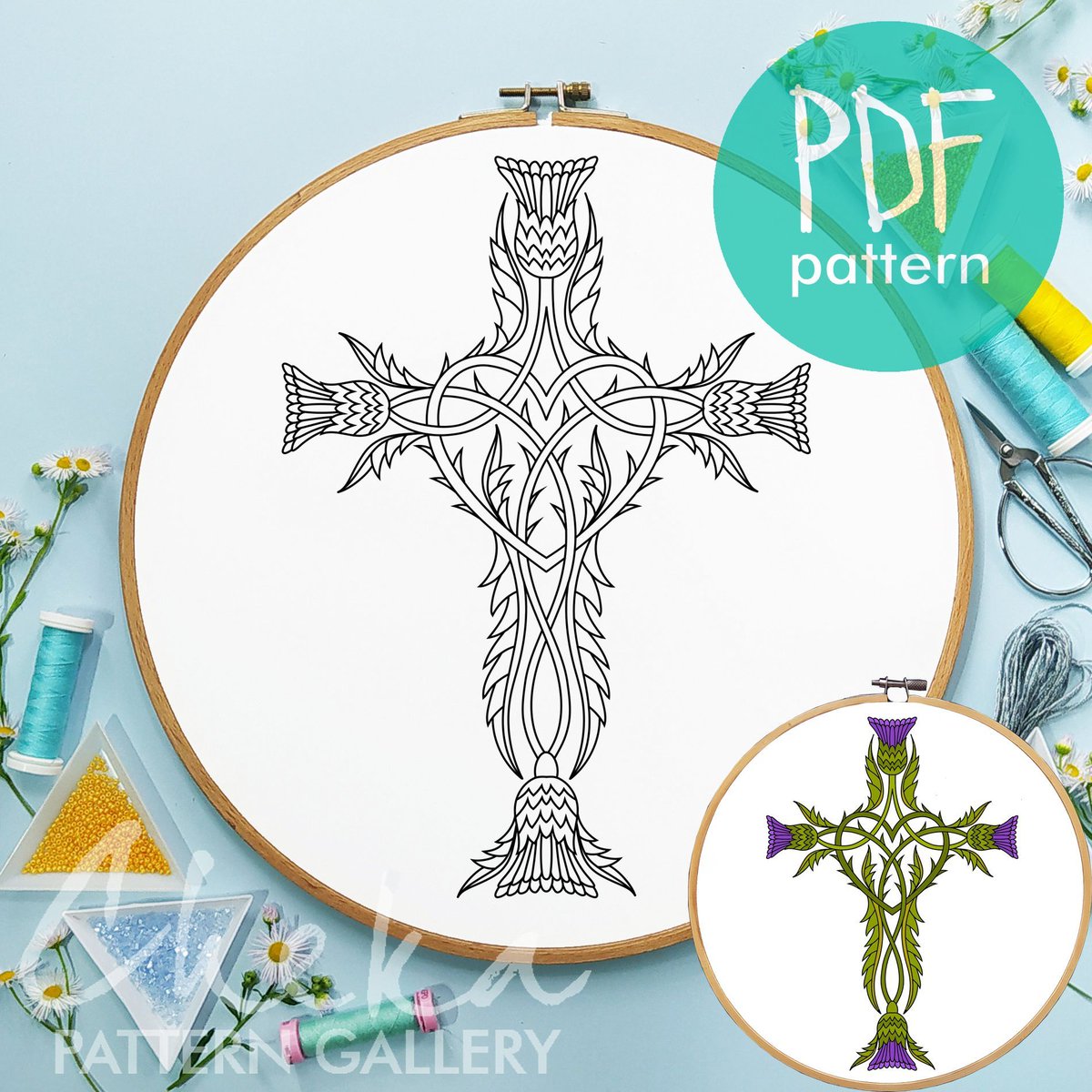 ChekaPatternPDF's tweet photo. Christian Hand Embroidery Pattern, Irish Thistle Cross. Floral Cross, Christian Theme 
https://t.co/SyCfsJzU02 
#cross #catholic
#christianart #thistle
#chekapatternpdf https://t.co/3uNPK2FLhm