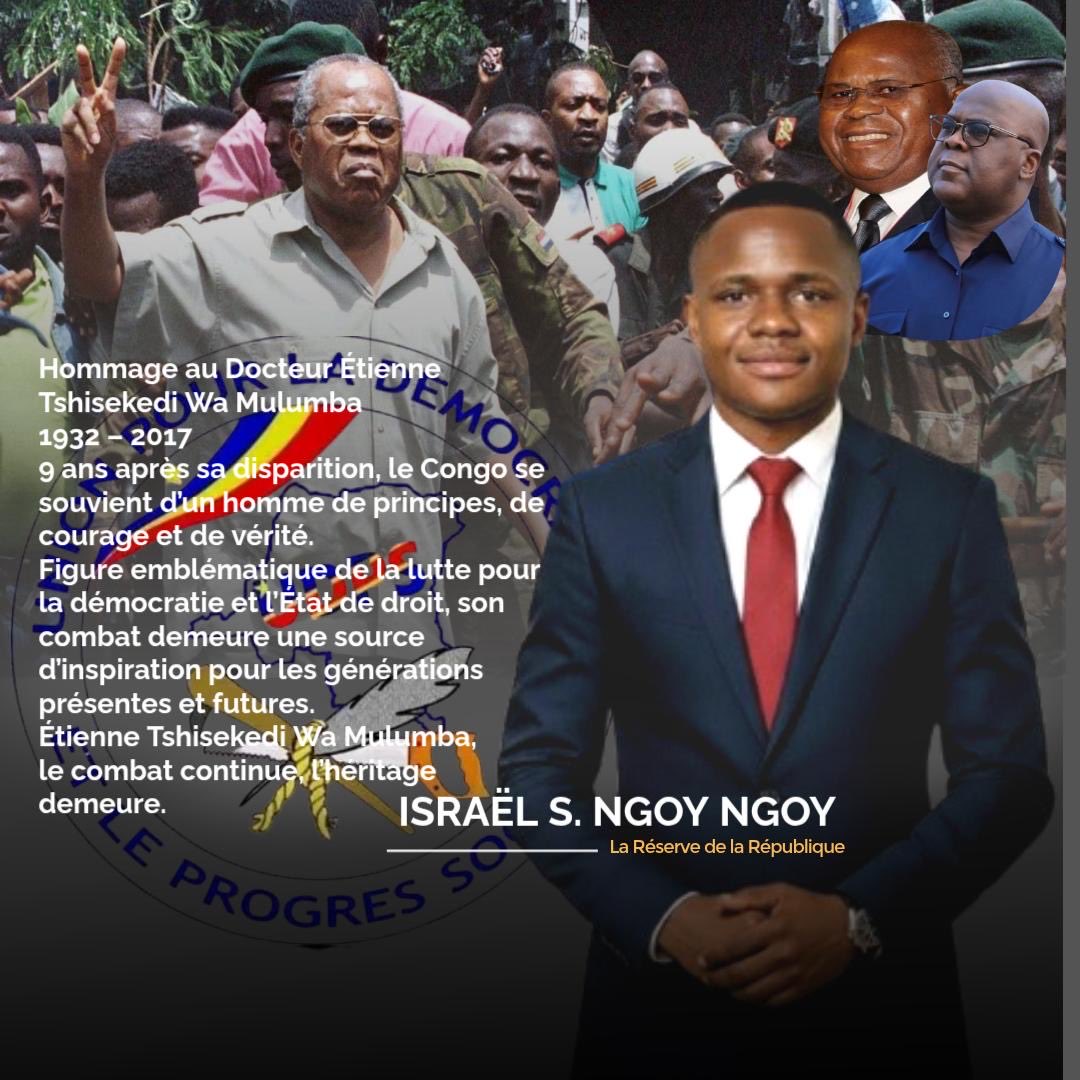 ISRAELSNGOY's tweet photo. Le Congo se souvient d'un homme de principes, de courage et de vérité.
Figure emblématique de la lutte pour la démocratie et l'Etat de droit, son combat demeure une source d'inspiration pour les générations présentes et futures.
Étienne Tshisekedi , le combat continue https://t.co/PHWp6y8CzA