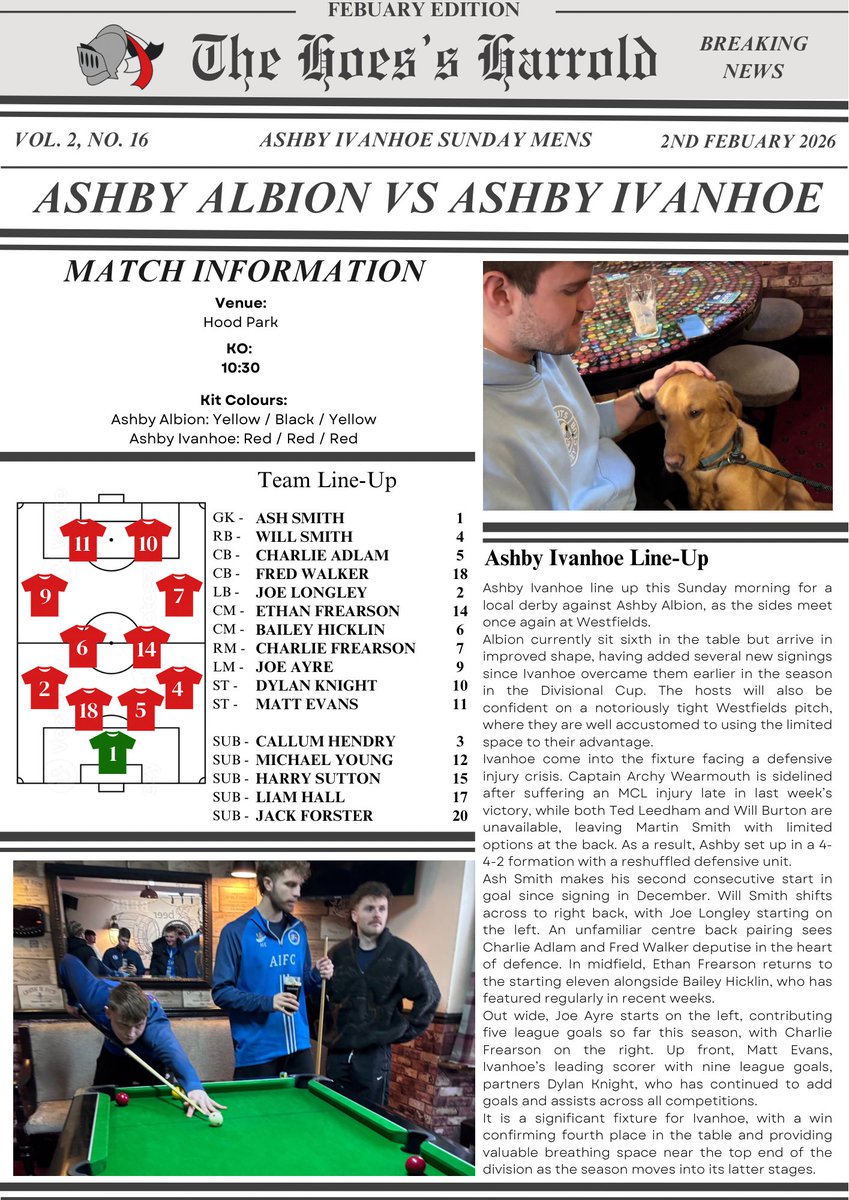 IvanhoeSocial's tweet photo. 🕰️ FULL-TIME: Ashby Albion 3️⃣ – 3️⃣ Ashby Ivanhoe

⚽ Goals:
🎯 Joe Ayre (7th this season)
🎯 2 x Matt Evans (12th this season)

🏆 Man of the Match: Joe Longley 🏆

📖 Full match report live now

#UpTheIvanhoe https://t.co/ct570SIo5k