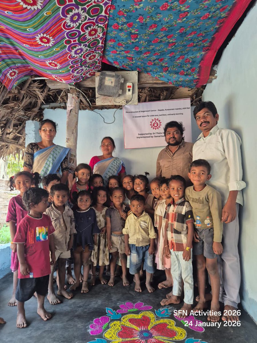 samaritans_ftn's tweet photo. Earlier, the Anganwadi centre at Repaka ran from an unsafe mud structure, serving 40–50 children, pregnant &amp; lactating women. Under Project VIDYA, we rebuilt a safe, functional space for childcare &amp; early learning.

Grateful to Thota Suresh &amp; Family for the support.
Team SFN https://t.co/GjWfsyPCcn