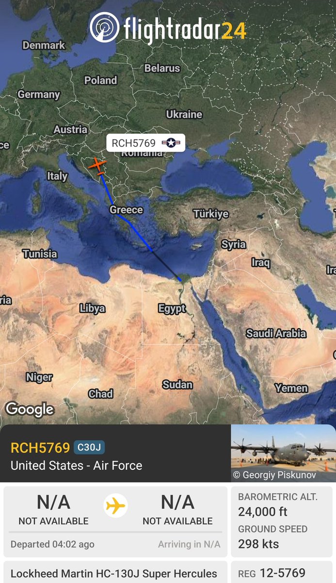 sipjack1776's tweet photo. HC-130J Super Hercules 🇺🇲
#AE54D2/12-5769/RCH5769
Tracking NW out of Amman.
@Borrowed7Time https://t.co/EKlyTxkpK6