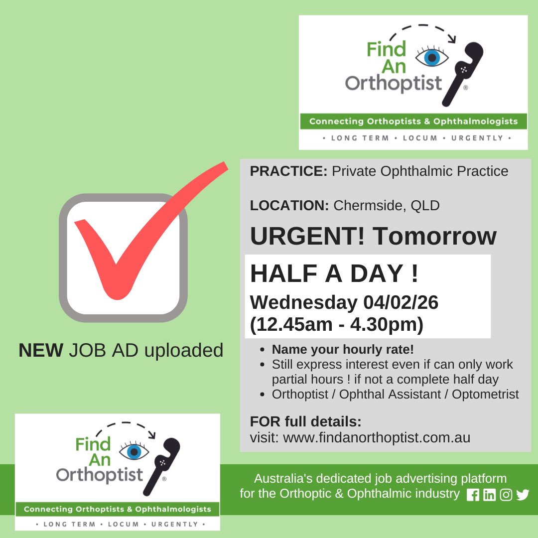 FindOrthoptist's tweet photo. Still express interest if seeing this Ad on the same day as the request (ie: Wed 04/02/26), as position may still be available! .....

To view full Ad on the Find an Orrhoptist website, please click here: https://t.co/7lnQ5tV2g3 https://t.co/tml3qPsLJq