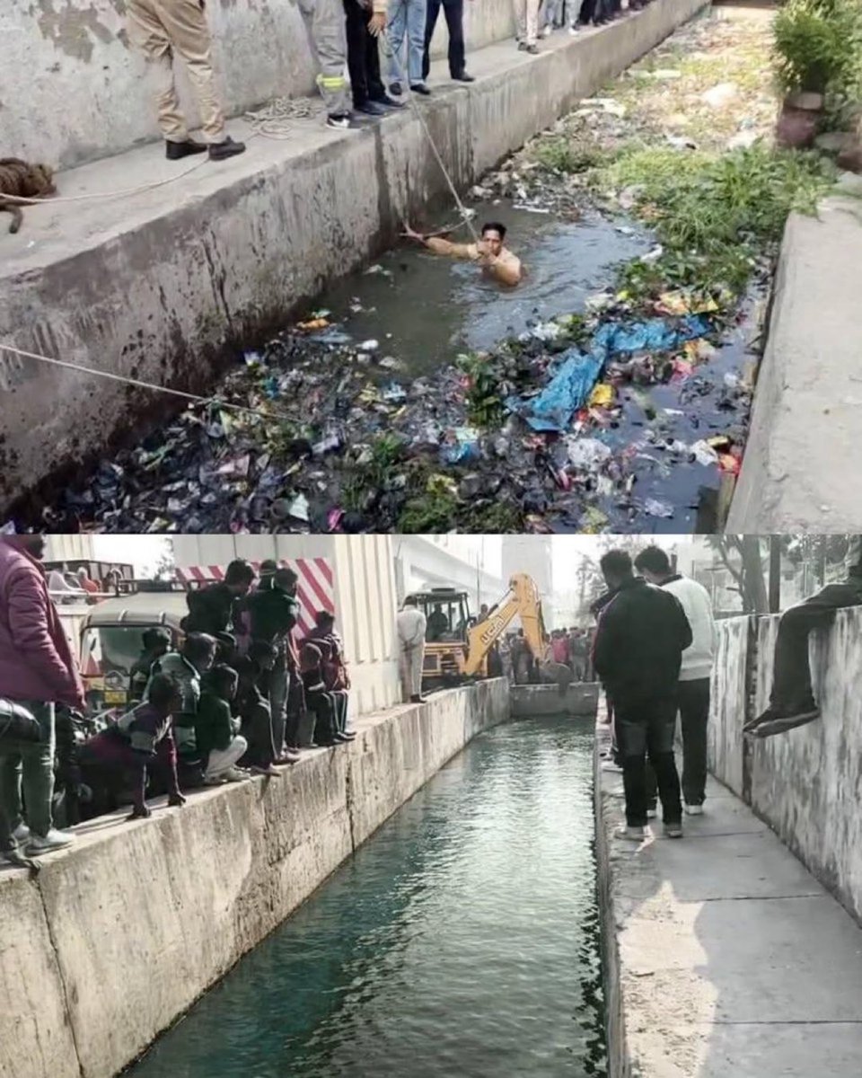 Woman in Meerut tricked police &amp; civic teams into cleaning a clogged open drain for 3 hours by falsely claiming someone fell in. No one was found. False alarm just to get the neglected drain cleared. Case under review for action. 😳