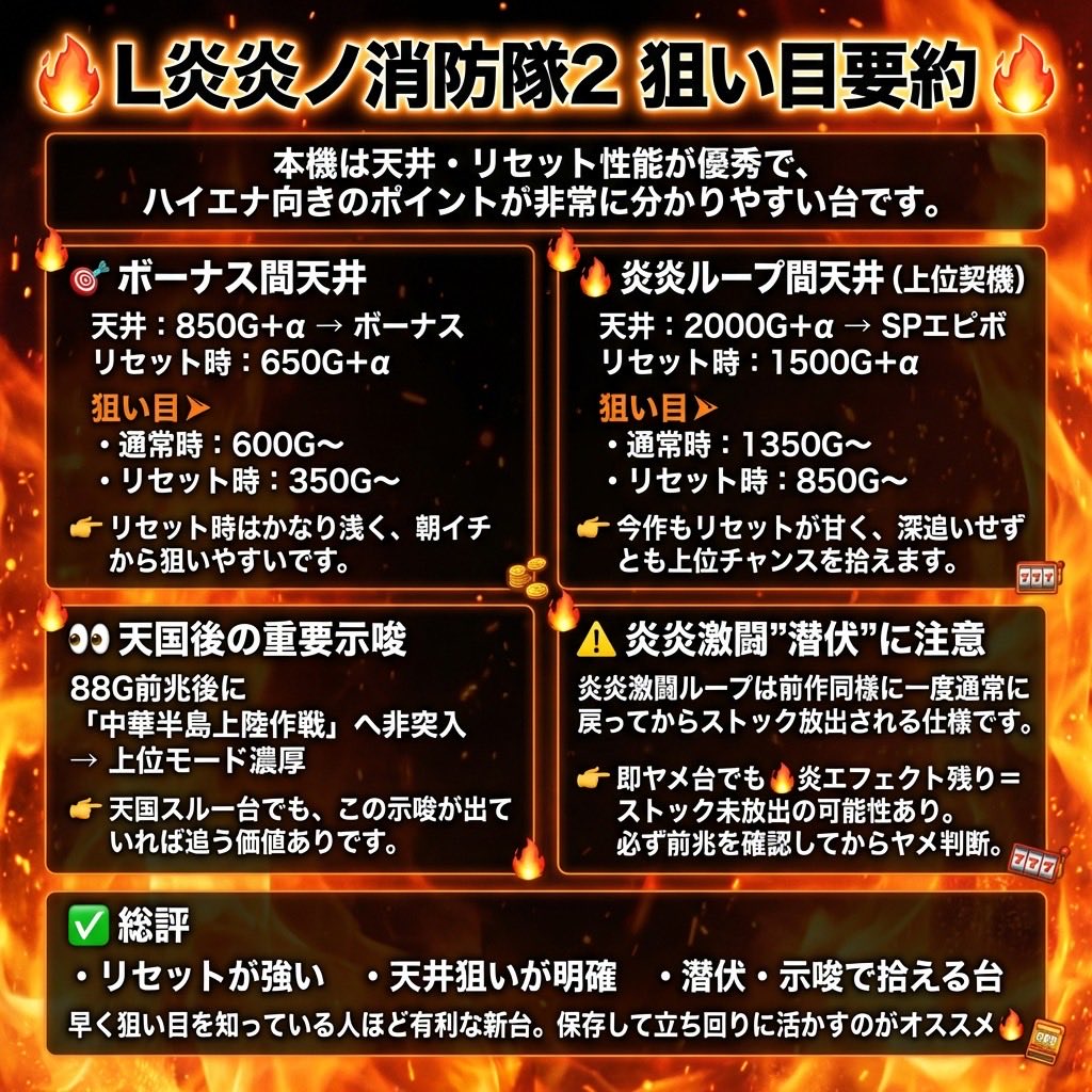 🔥 L炎炎ノ消防隊2 狙い目要約 🔥 本機は天井・リセット性能が優秀で