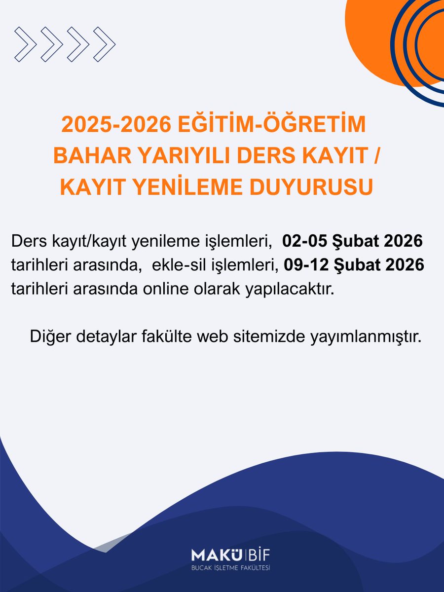 Değerli Öğrencilerimiz, ders kayıtları 02 Şubat 2026 10.00’da başlayacaktır.