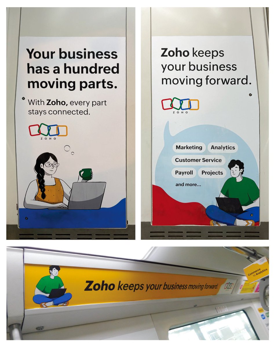 Zoho's tweet photo. From email and HR to sales, finance, and beyondโZoho keeps your business moving forward.
Spotted us on a metro or at an airport in Hyderabad, Delhi, Mumbai, or Bengaluru? Snap a picture and send it our way! ๐๐ฉ๏ธ https://t.co/ZHpGmmVC8J