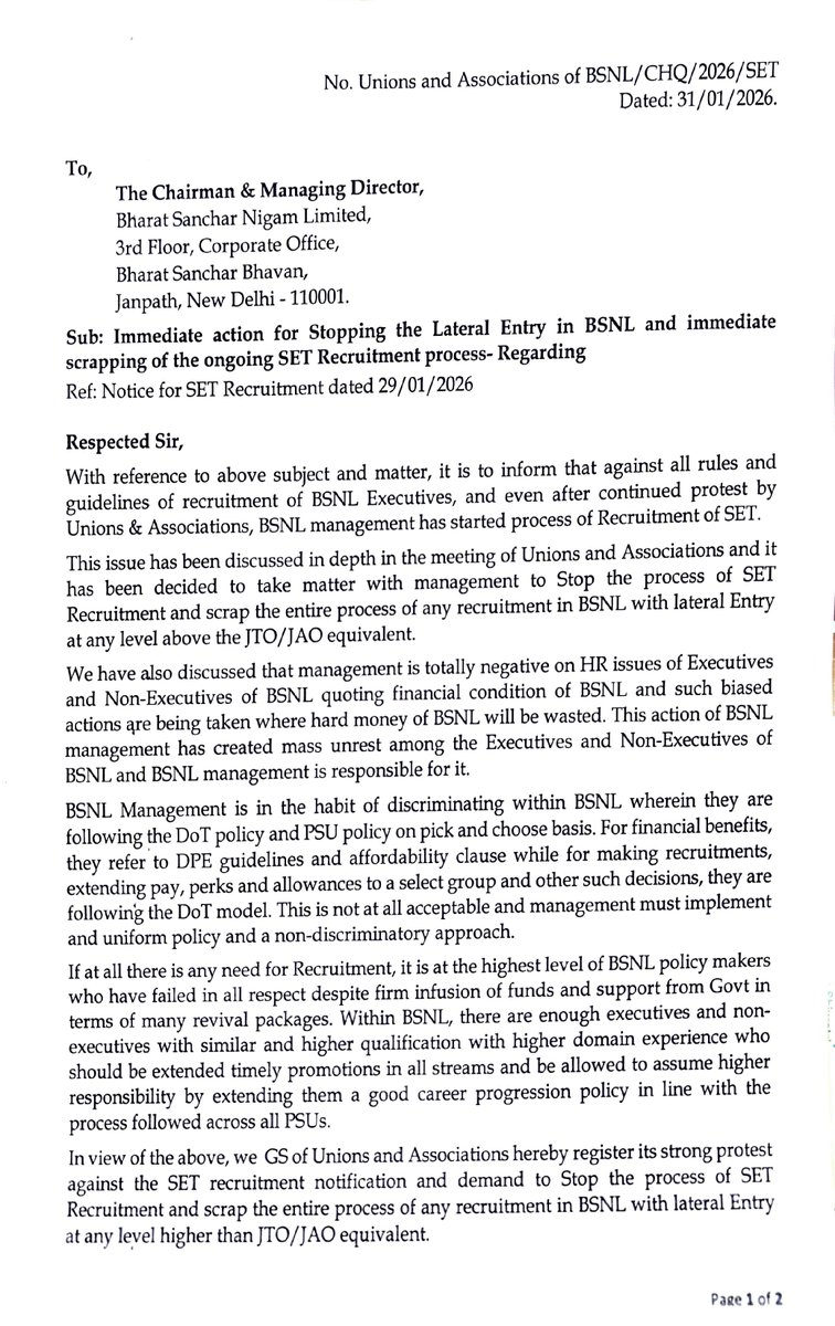 AIGETOA , Recognised Association of BSNL tweet media