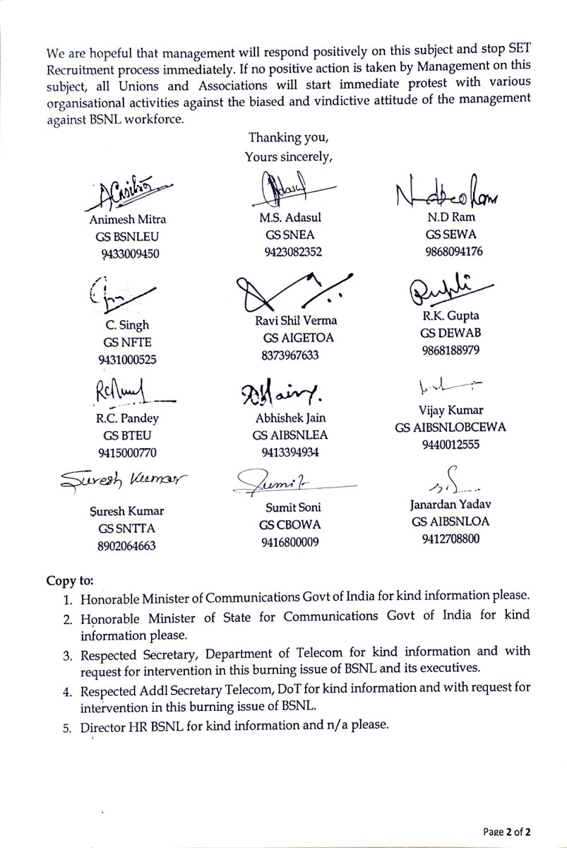 AIGETOA , Recognised Association of BSNL tweet media