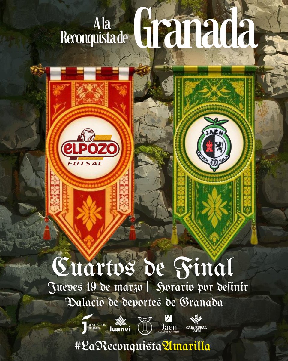🏆 𝗖𝗢𝗣𝗔 𝗗𝗘 𝗘𝗦𝗣𝗔𝗡̃𝗔 𝟮𝟬𝟮𝟲

🆕 ¡Ya tenemos rival para los cuartos de final!

🆚 <a href="/ElPozoMurcia_FS/">ElPozo Murcia Costa Cálida FS</a> 

🏟️ Palacio de Deportes de Granada

🗓️ Jueves, 19 de marzo 
🕛 Hora por definir

#SomosJaén💛 #LaReconquistaAmarilla