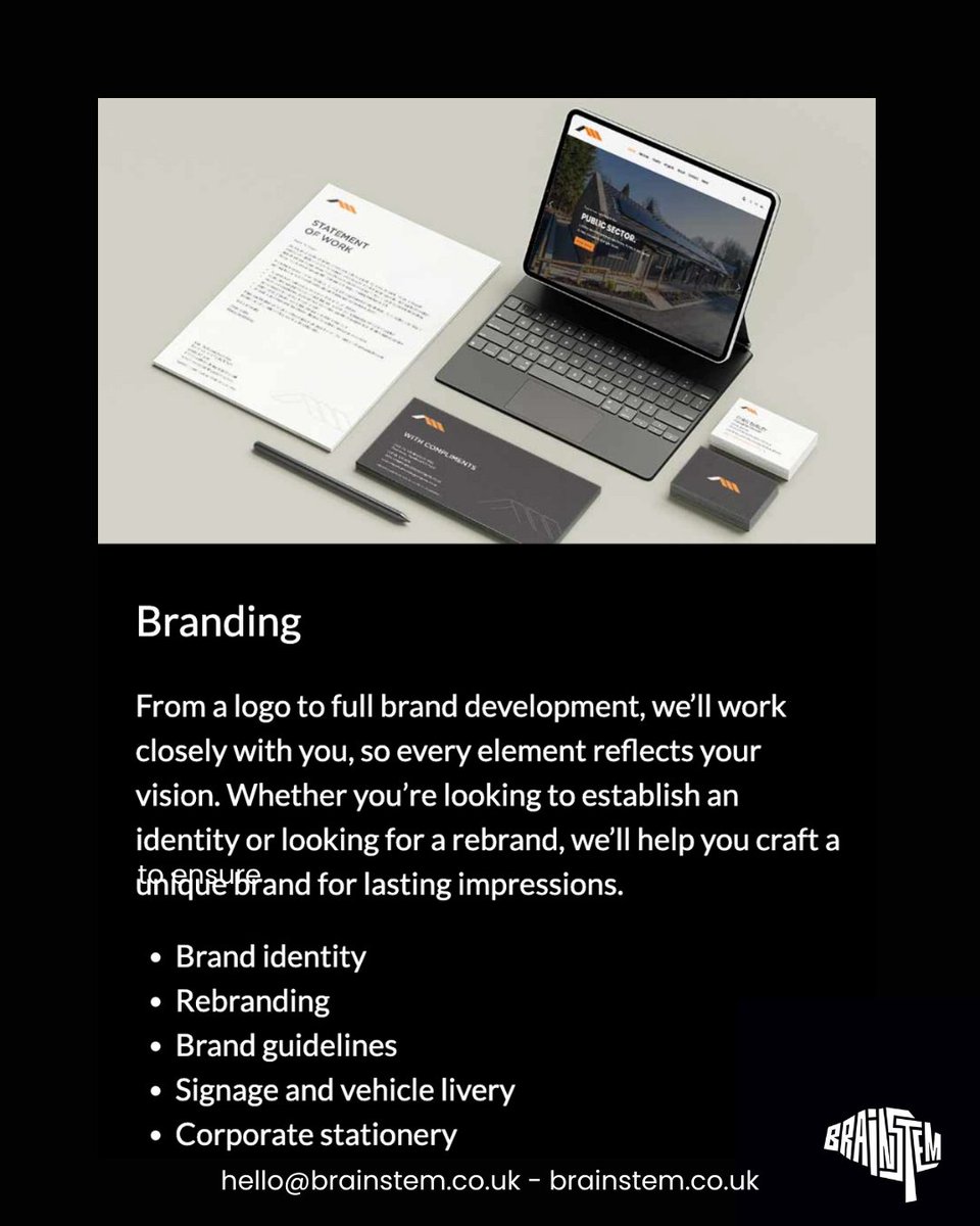 BrainstemDigita's tweet photo. Your brand is more than just a logo. It’s how people recognise you, remember you, and trust you.

At Brainstem Digital, we help businesses build strong, consistent brands that actually reflect who they are as a  company.

🌐 - https://t.co/B0FXEbvoGZ
✉️ - hello@brainstem.co.uk https://t.co/wd4GNPSw4c