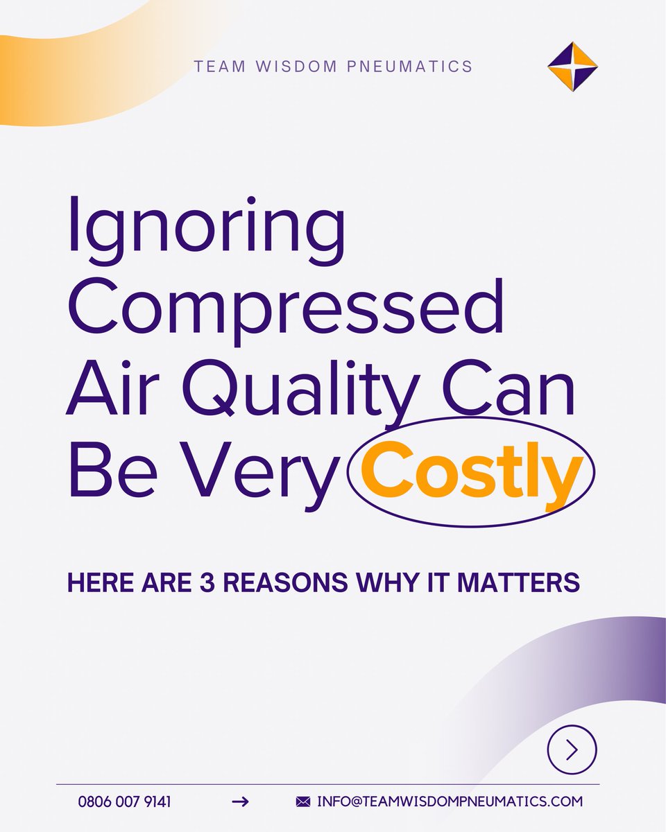 teamwisdomltd's tweet image. Compressed air quality should never be an afterthought.

Swipe through to see how clean air helps extend the lifespan of pneumatic components and reduces long-term costs. 🟠🛠️

#CompressedAir 
#Pneumatics 
#PneumaticSolutions 
#MaintenanceTips 
#QualityAir