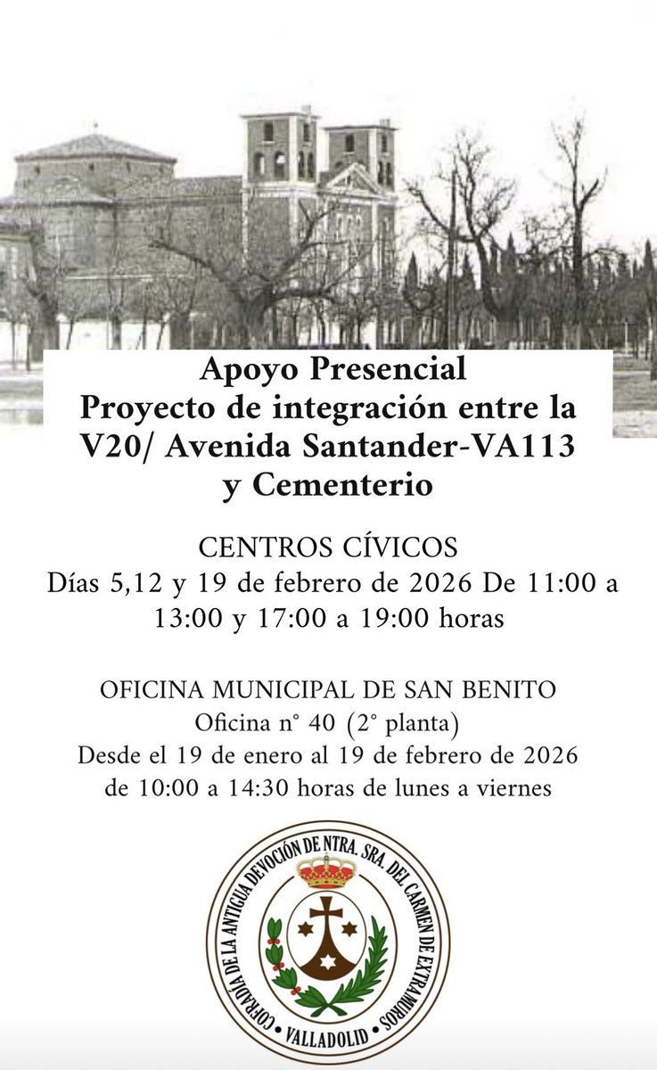 Propuesta de mejora del entorno del Santuario, puedes votar mediante el siguiente enlace www10.ava.es/presupuestospa… o presencial en tu Centro Cívico o la Oficina Municipal de San Benito.
“Proyecto de integración entre la V20/ Av. Santander-VA113 y Cementerio”.