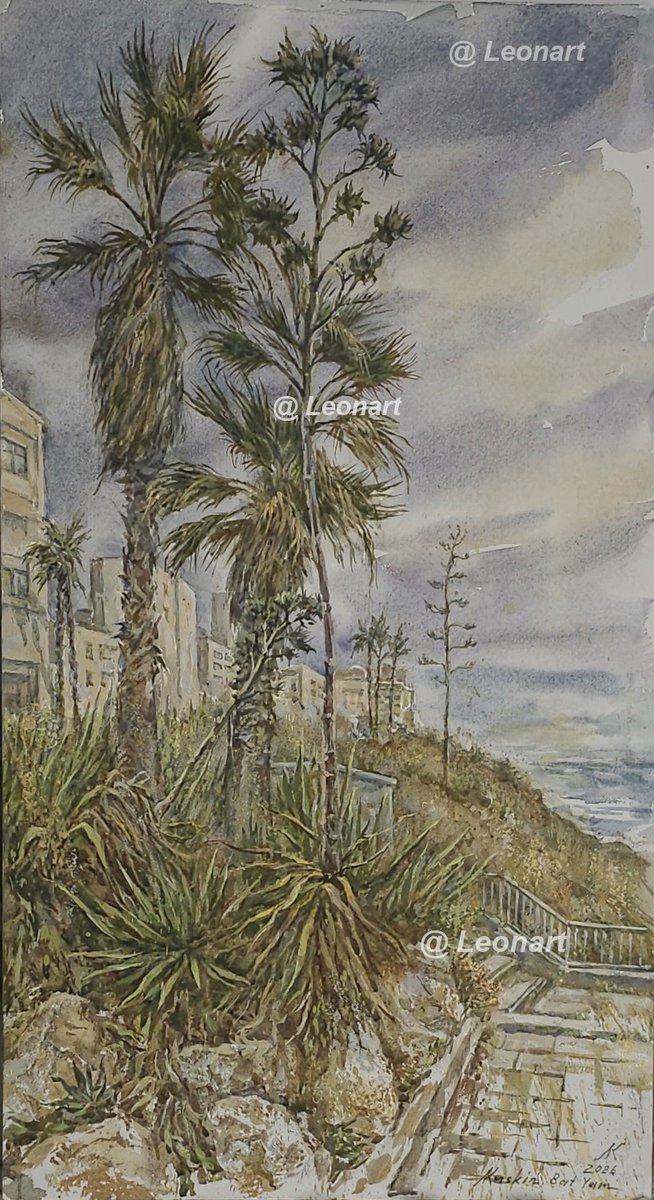 Leonappliedart1's tweet photo. Bat yam. Seaside.
watercolor, acrylic. 
size 70 * 39cm.
@leonart
#nature #creative#
landscape #impression #
wintersea#palmtrees#
plants #sketch # https://t.co/JyDCZXOhrn