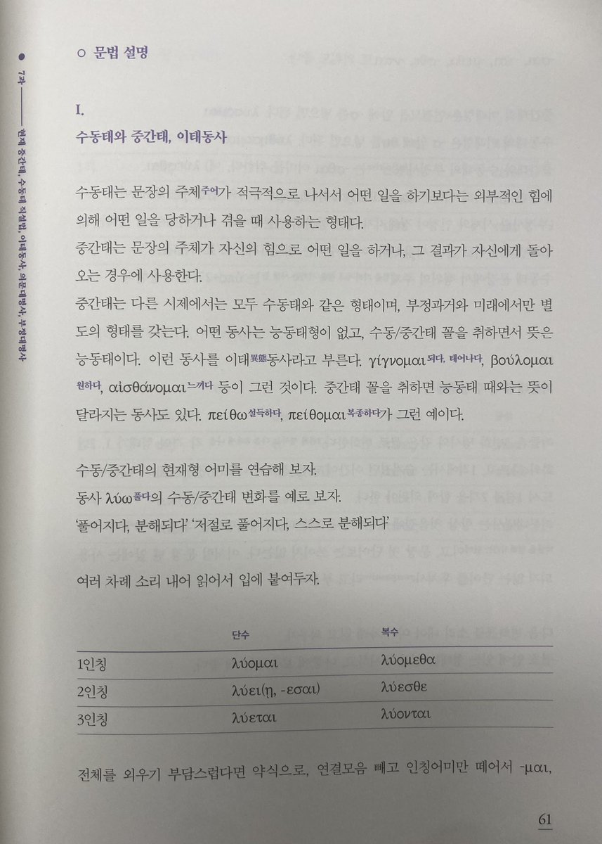 Helfenberg14's tweet photo. 강대진샘의 희랍어교재를 직접 보니 정말 잘 만들어졌다는 감탄이 절로. 아오리스트, 중간태처럼 낯선 개념들도 정확하고 쉽게 설명하신다. 예문은 공들여 선별하신 흔적이 보인다. 이보다 더 나은 희랍어입문은 본 적이 없다 https://t.co/OmAVbX5ll2