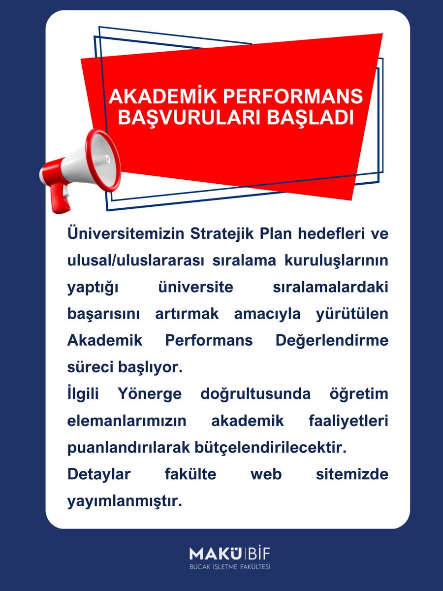 Sayın Öğretim Elemanlarımız, akademik performans başvuruları başlamıştır. 

Detaylar için fakülte web sitemizi ziyaret edebilirsiniz.