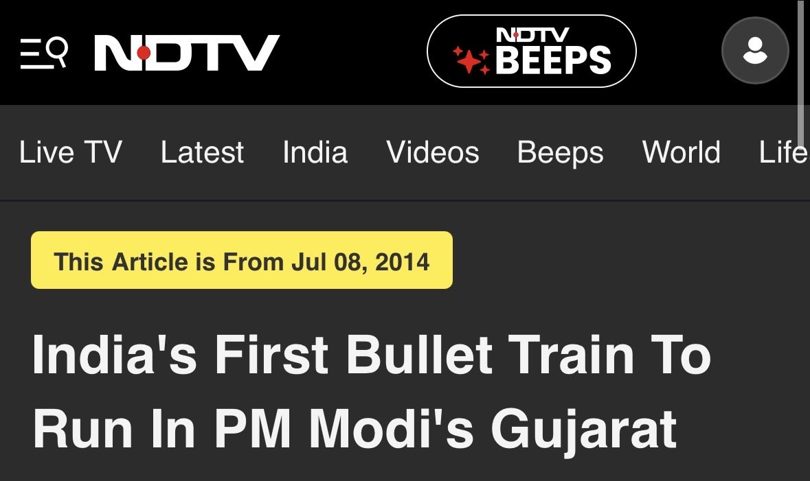 TheSincereDude's tweet photo. In 2014, Modi promised India’s FIRST bullet train would run in Gujarat.

12 years later, only 55% work is complete; now delayed to 2029.

But in 2026, Vaishnaw claims the FIRST bullet train will run in Bihar (Varanasi-Patna-Siliguri).

Same “FIRST” promise. Different states. Classic BJP goalpost shifting to fool voters. 

When will this circus of fake announcements end?
