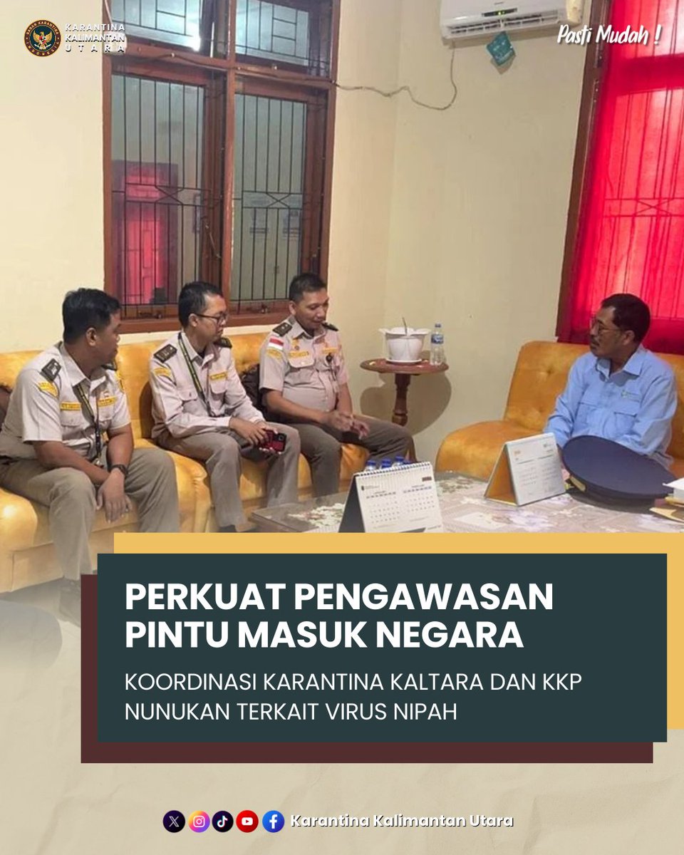 Barantin melalui Satpel PLBN Nunukan melaksanakan koordinasi dengan Karantina Kesehatan Pelabuhan (KKP) Nunukan, dalam rangka penyampaian notis kewaspadaan serta upaya pencegahan potensi masuk dan penyebaran Virus Nipah di wilayah perbatasan.
Selengkapnya instagram.com/p/DUS0U5gCVl0/…