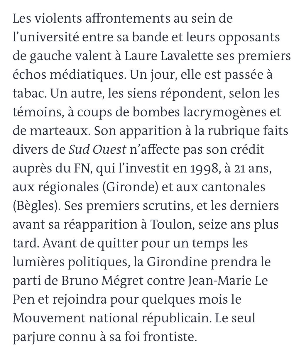 Pour en savoir plus sur les idées et le parcours de <a href="/LaureLavalette/">Laure Lavalette</a> – derrière les sourires sur papier glacé – voici quelques éléments : nostalgie de l’Algerie française, hommage à Bastien-Thiry, anti-avortement,… 👇

mediapart.fr/journal/politi…

lemonde.fr/politique/arti…