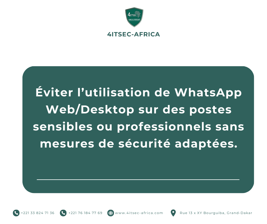 4ITSECAFRICA's tweet photo. Cher réseau,
Un ver WhatsApp propage le cheval de Troie bancaire Astaroth au Brésil via la messagerie automatique des contacts.
Découvrez dans ce carrousel quelques bonnes pratiques
#ProtectionDesDonnées #CybersécuritéAfrique #CyberSenegal #Sensibilisation #4itsecAfrica https://t.co/2ytu1ZsBUA