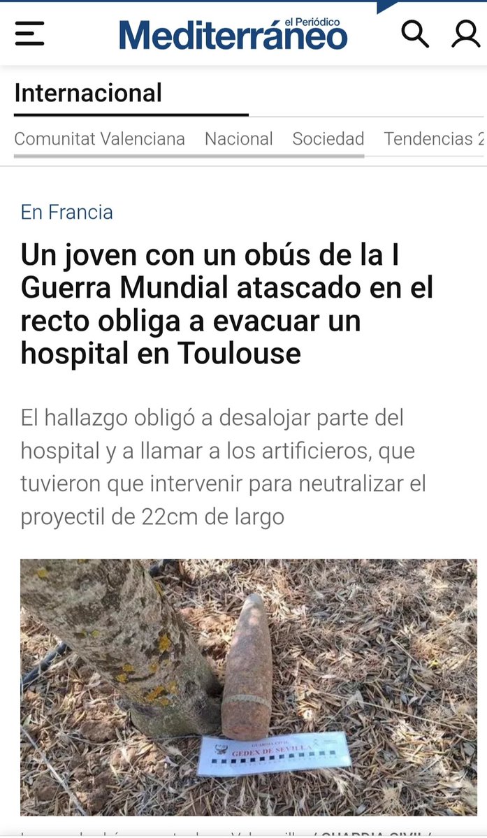 -Mira, un obús de la I Guerra Mundial, ¿qué hacemos con él?
-Pues no sé... ¿te lo metes por el culo?
-Pues vale!! 👍