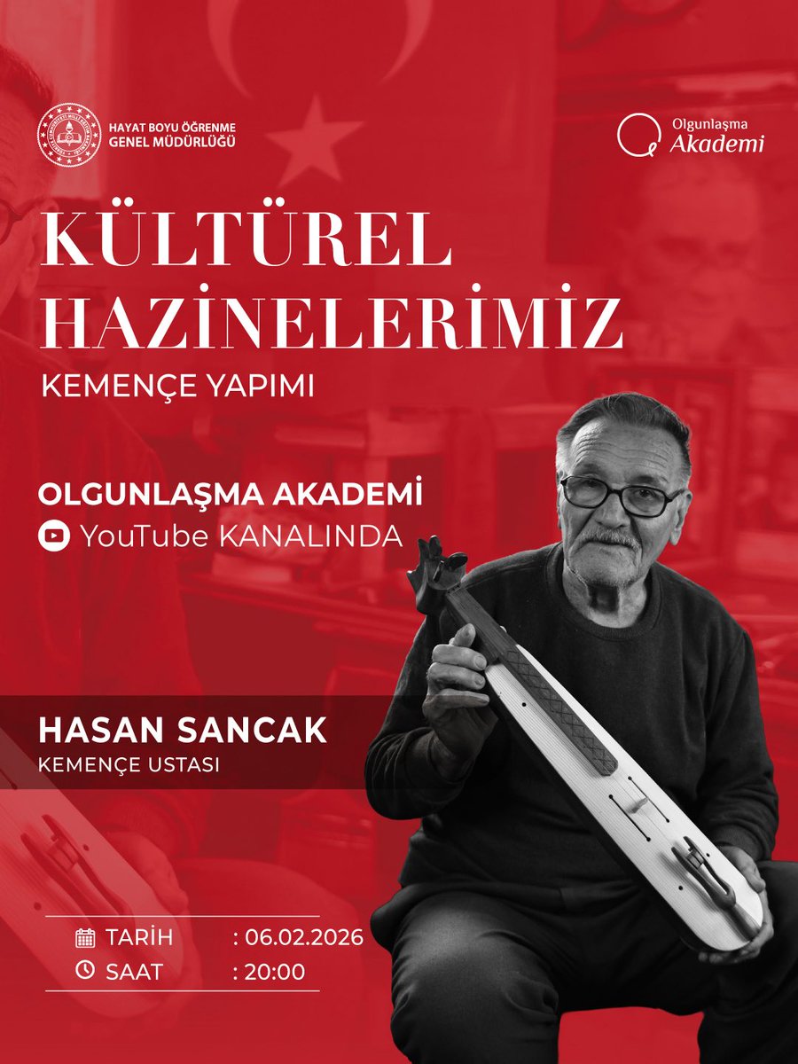 Asırlık Sanat Yolculuğumuzda Kültürel Hazinelerimiz: “Kemençe Yapımı” Hasan SANCAK sunumuyla 06.02.2026 Cuma günü saat 20.00’de Olgunlaşma Akademi YouTube kanalında!

📍 link meb.ai/dP4QH5

#OlgunlaşmaEnstitüleri
#OlgunlaşmaAkademi
#KemençeYapımı

<a href="/tcmeb/">Millî Eğitim Bakanlığı</a> 
<a href="/Yusuf__Tekin/">Yusuf Tekin</a>