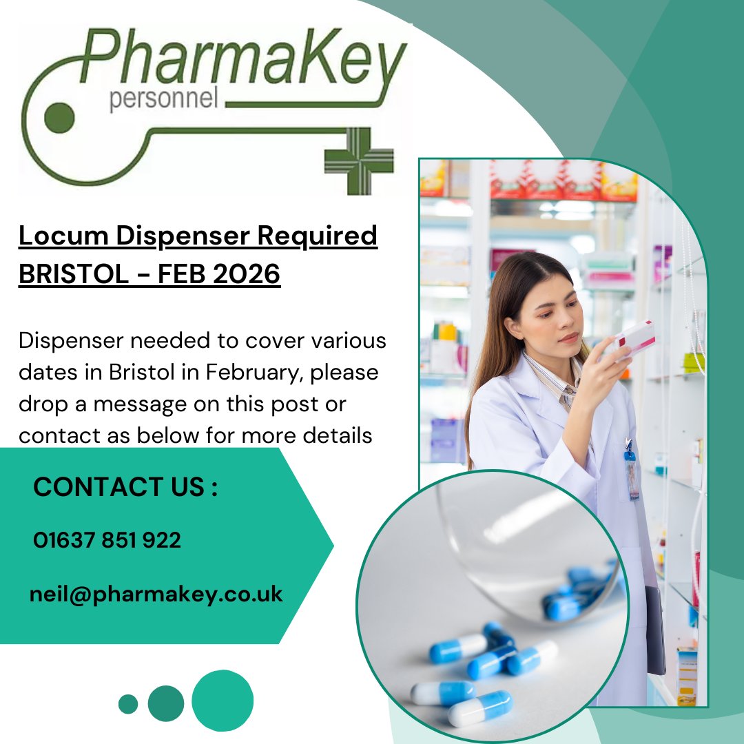 Locum Pharmacy Dispenser required for dates in Bristol in February!

Please get in touch if you're available or please share with anyone you think may be! Thanks!

#pharmacydispenser #dispenser #pharmacyjobs #pharmacy #locumdispenser #Bristol #Bristoljobs