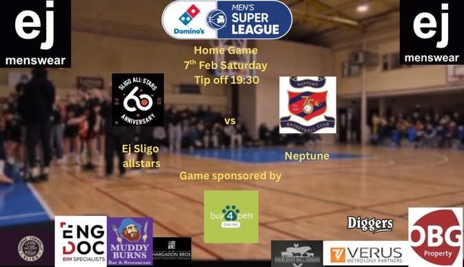 💥SUPERLEAGUE HOME GAME💥

🏆 <a href="/Dominos_ROI/">Domino's Pizza ROI</a> Men’s Superleague
🆚 @NeptuneBC
📆 Saturday 7th February
🏟️ <a href="/MercySligo/">Mercy College, Sligo.</a>
🏀 7.30pm
📻 @OceanFmSport
📺 LIVE on BasketballIreland.tv
📲 LIVE Stats on @SwishLive App
🎟️ Tickets on sale 6pm on ClubZap

🤵‍♂️@Ejmenswear |🐶<a href="/Petstopsligo/">Petstop</a>