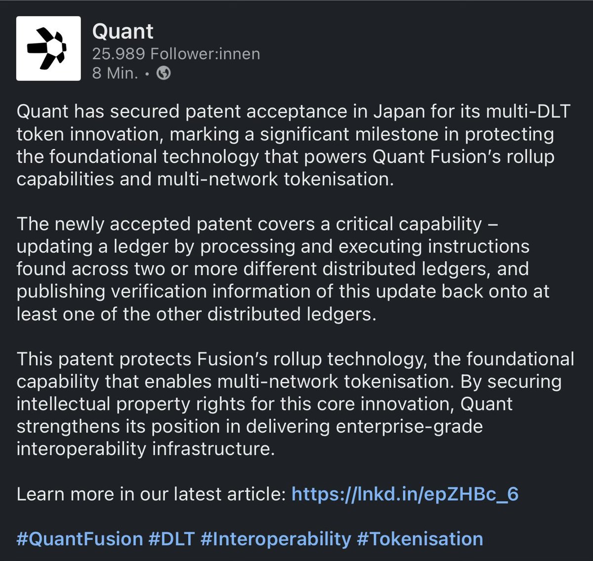 Daime_CS's tweet photo. $QNT 
Few.
Unmatched conviction 🔥 https://t.co/qg82cSRD9N