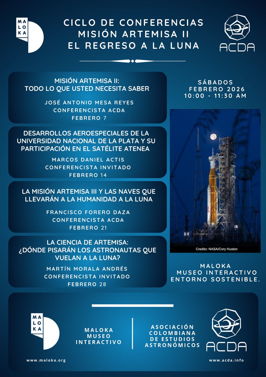 FEBRERO 2026
SÁBADOS - 10 AM - 11:30 AM (UTC-5)

Presencial
Maloka Museo Interactivo
ENTORNO SOSTENIBLE
ENTRADA LIBRE - PREVIA INSCRIPCIÓN

Transmitido en directo

YouTube
youtube.com/@AcdaInfo/stre…

Facebook live
facebook.com/ACDA-103185229…

Twitch
twitch.tv/acda_col/sched…