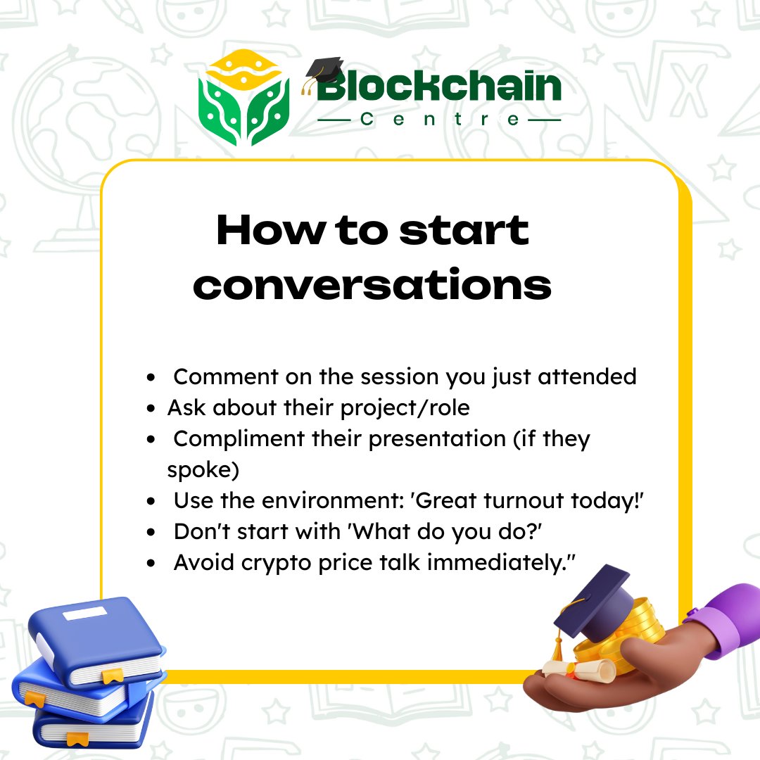 BCentreNBO's tweet image. Networking is the currency of the Web3 world. 🤝

It’s not just about whom you know, but how you connect. For today’s #TipsTuesday, we’re breaking down the art of networking at tech events.

From the perfect icebreaker to the LinkedIn follow-up that actually gets a reply, we’re