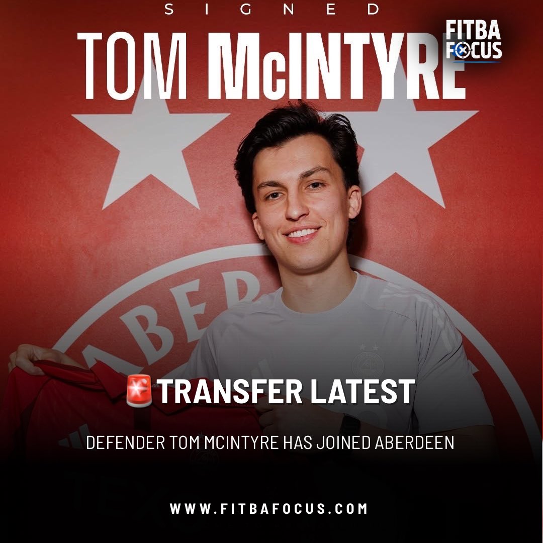 FitbaFocus's tweet image. Defender Tom McIntyre has joined Aberdeen on a short-term deal until the end of the season.

Welcome to the Dons, Tom 🔴⚪️

#AberdeenFC #TheDons #ScottishFootball #TransferNews #FitbaFocus