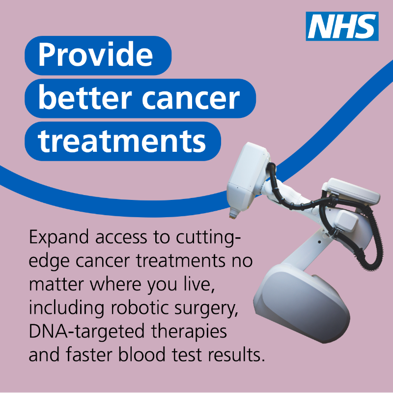 NHSEngland's tweet photo. The National Cancer Plan will make England a world leader in cancer survival, bringing the latest treatments and technology to NHS cancer care. 

Here's what the National Cancer Plan will do ⬇️