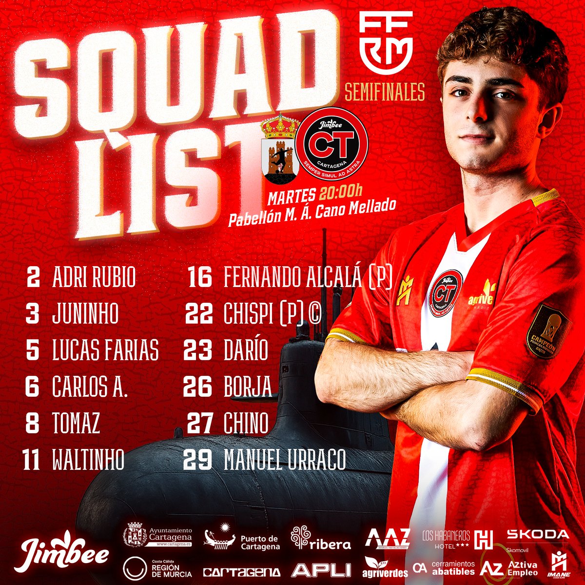 JimbeeCartagena's tweet photo. ℂ𝕆ℕ𝕍𝕆ℂ𝔸𝕋𝕆ℝ𝕀𝔸 👥 | Los 1️⃣2️⃣ convocados para la semifinal de la Copa Presidente
😍 Varios jugadores de la @CanteraJimbee
⏰ 20:00
🏟️ Pabellón Miguel Ángel Cano Mellado (Blanca)
#BlancaJimbee #CopaPresidenteFFRM https://t.co/9wbMEeHxXZ
