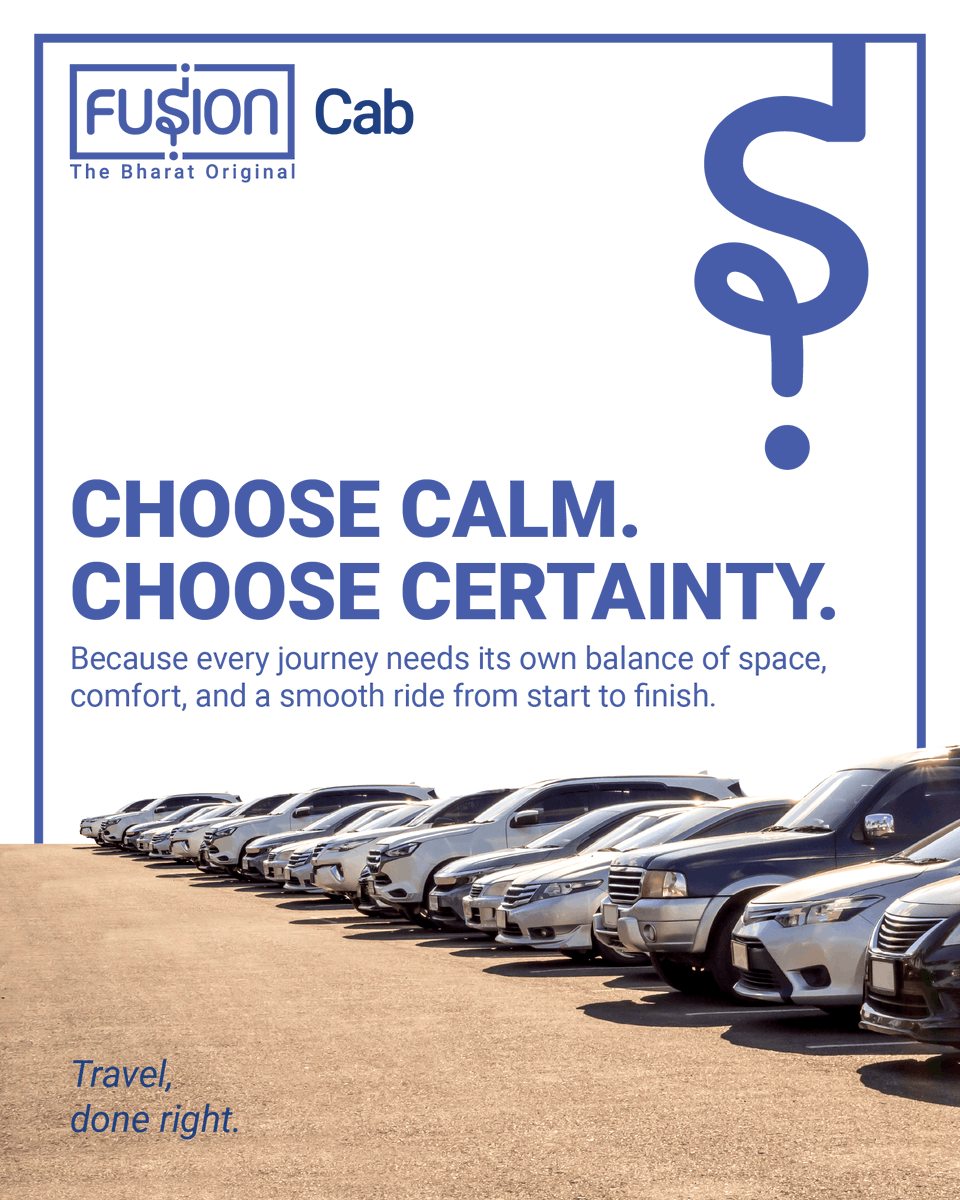 FusionCab's tweet photo. Choose calm. Choose certainty.

Every journey deserves the right car and a smoother way forward.
Ride with @fusioncab

#TravelDoneRight #FusionCab #TheBharathOriginal https://t.co/W7Y0ScqloU