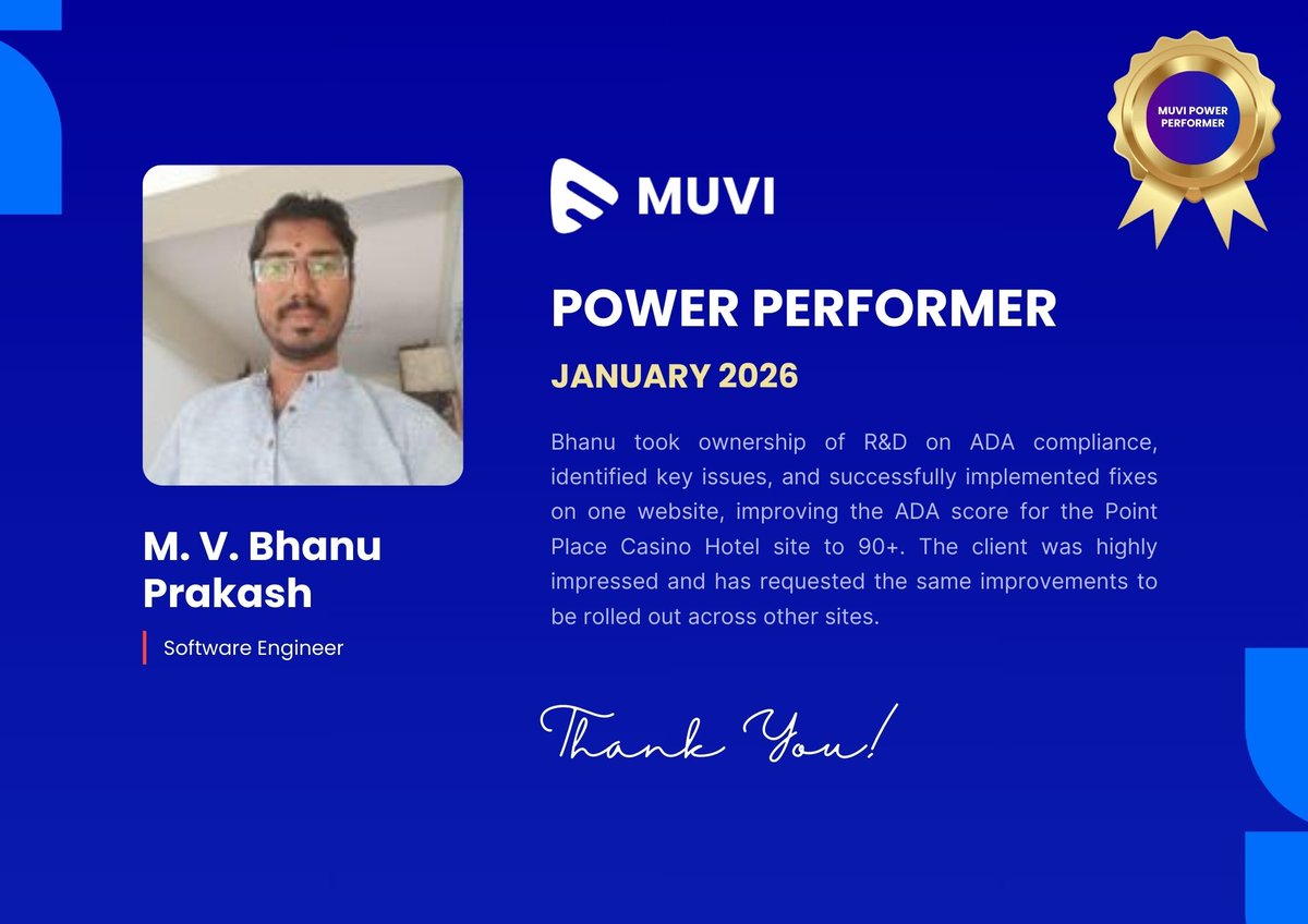 LifeMuvi1's tweet photo. 👏Celebrating our Muvi Power Performers for January 2025!💐Let’s give a big round of applause to NIKHIL KUMAR NAYAK, Gyanadipta Mohanty &amp; Bhanu Prakash for their outstanding contributions.

Keep up the amazing work!
Life at Muvi  | Muvi
#MuviPowerPerformers #EmployeeRecognition https://t.co/AAbfbCMava