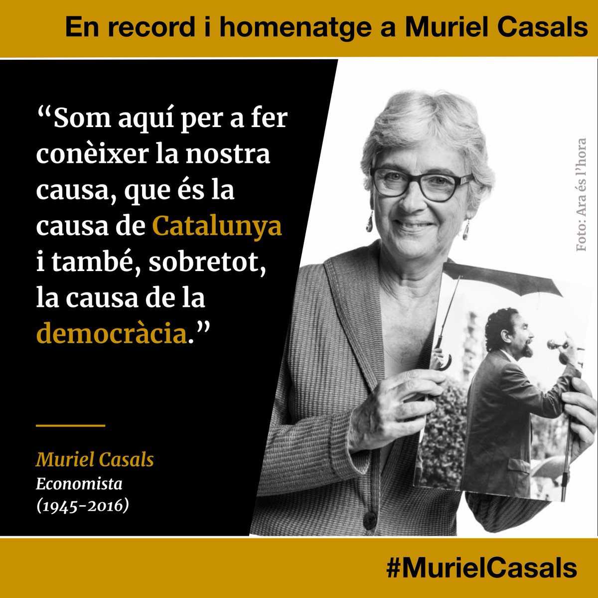 Amb motiu del desè aniversari de la mort de la #MurielCasals, la recordem amb els seus missatges i el seu esperit constructiu i lluitador al servei de la independència de Catalunya. T’enyorem i no t’oblidem. Gràcies, Muriel!